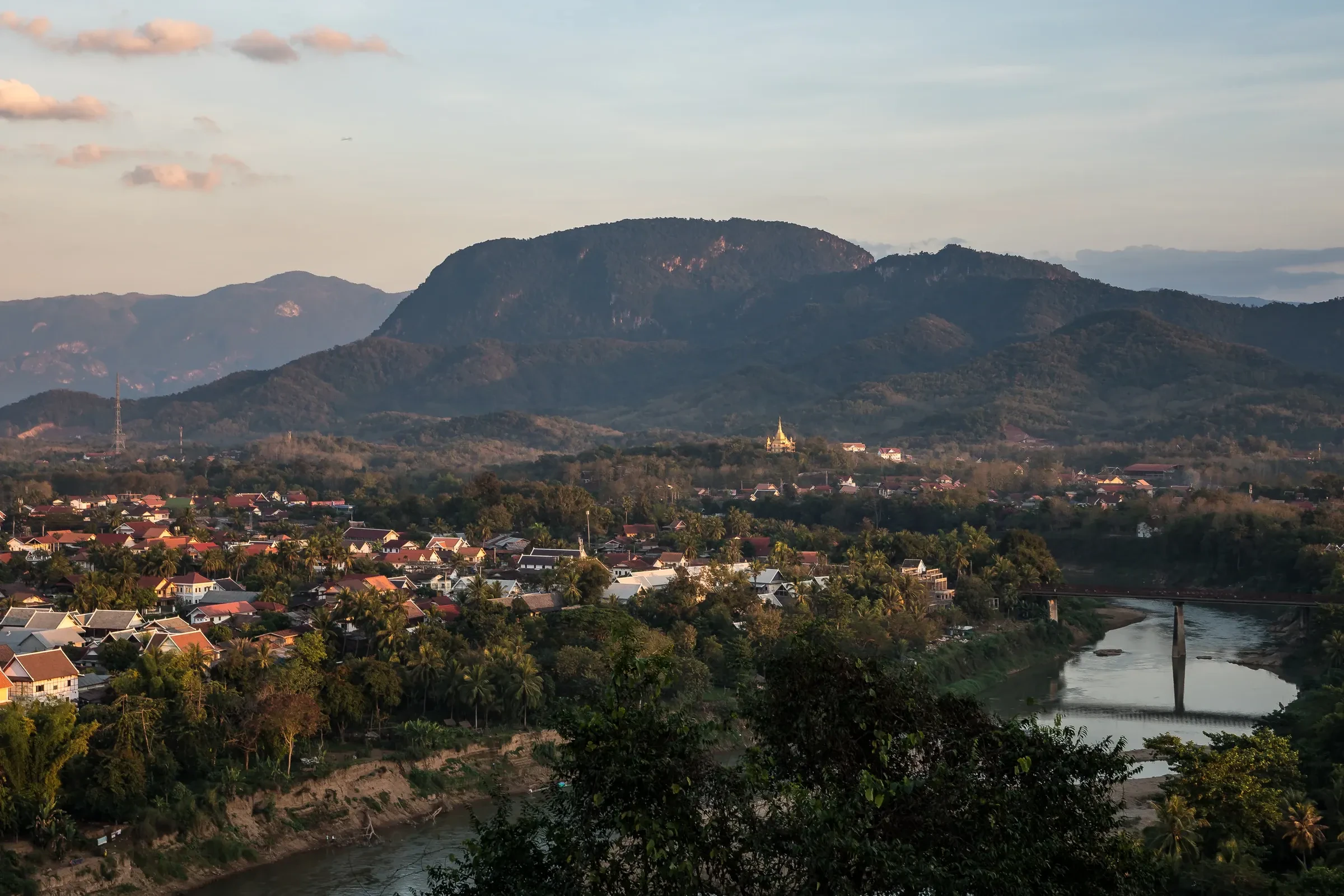 Luang Prabang's rooftops and the river from the top of Mount Phousi