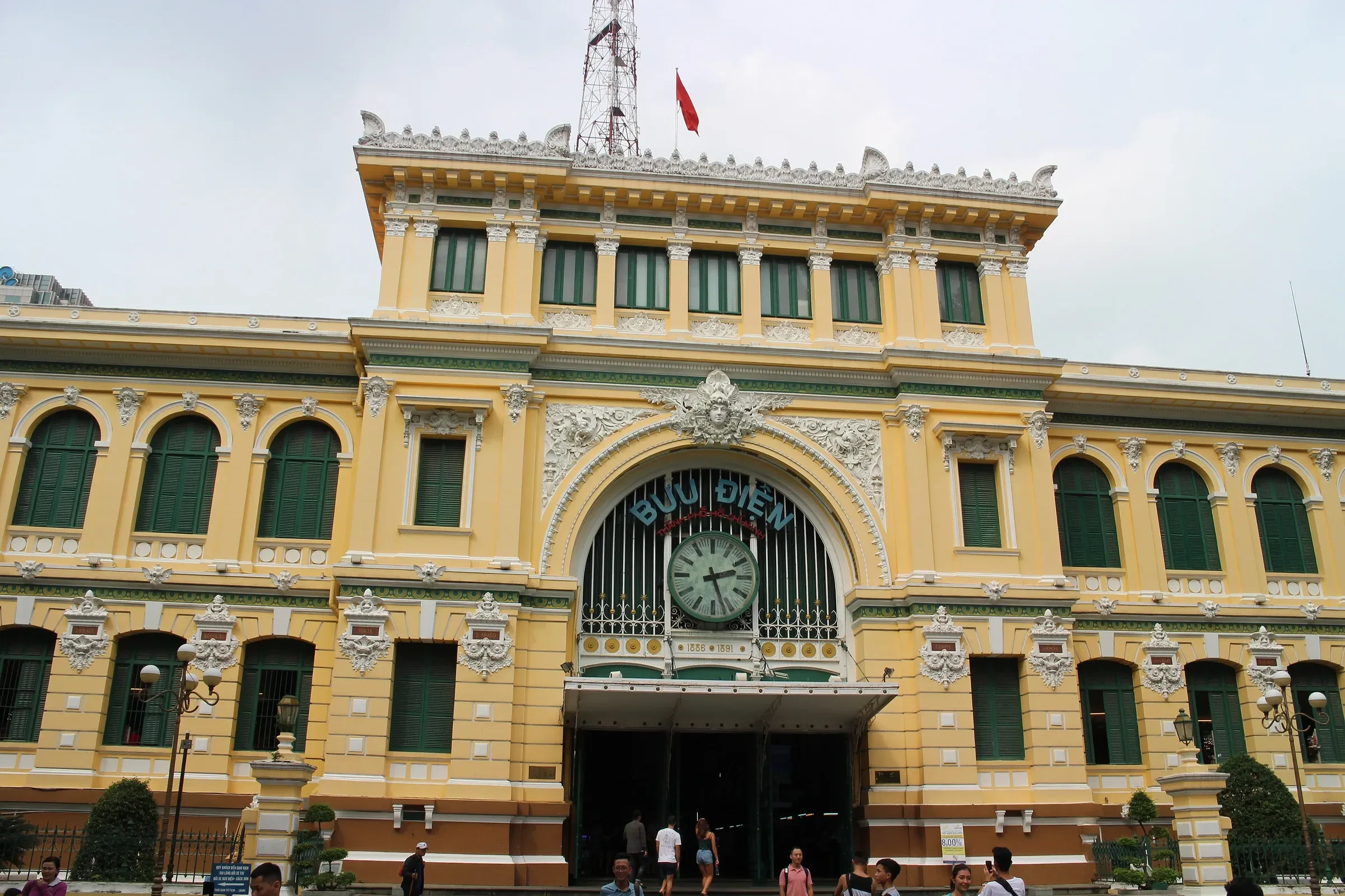 The yellow facade of Saigon Central Post Office in Ho Chi Minh City