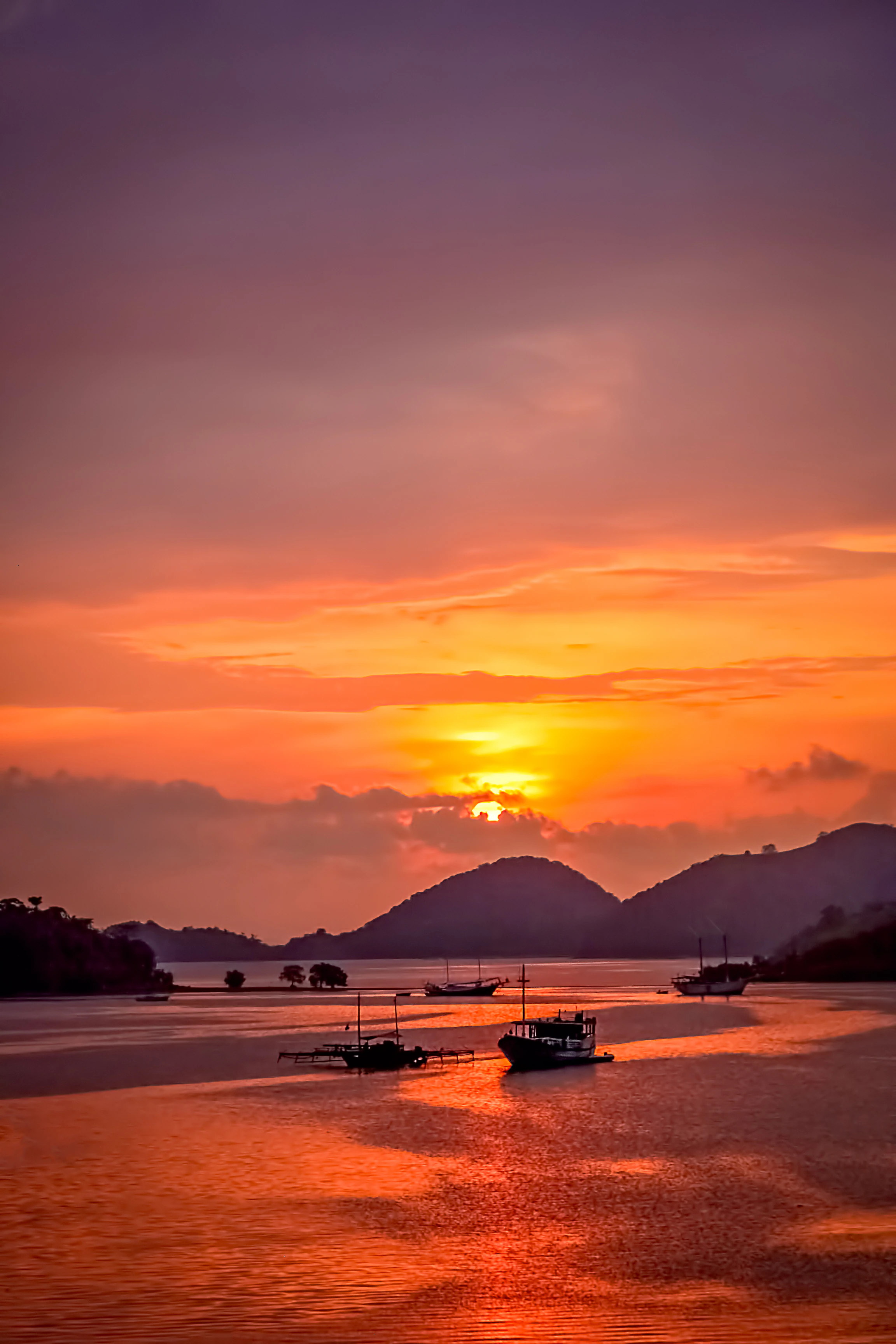 Fishing boats at sunrise off Bali's east coast