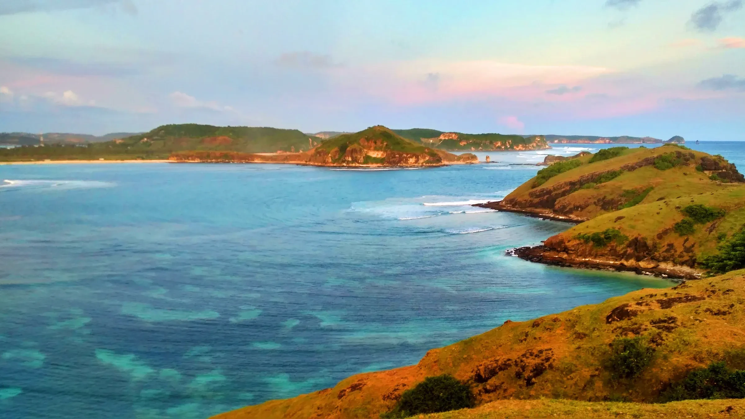 The Tanjung Aan coast near Kuta Lombok at sunset