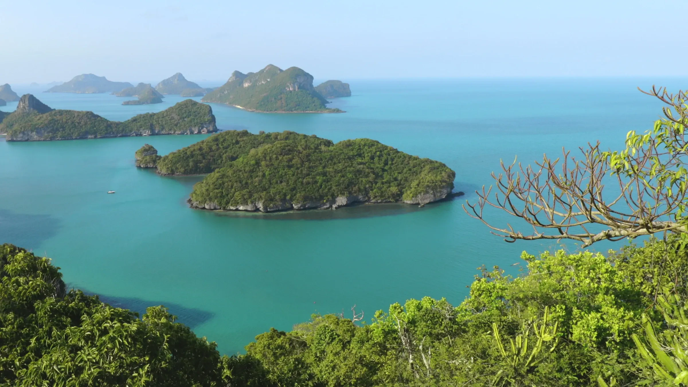 Limestone islands of Angthong Marine Park seen from a viewpoint over the Gulf of Thailand