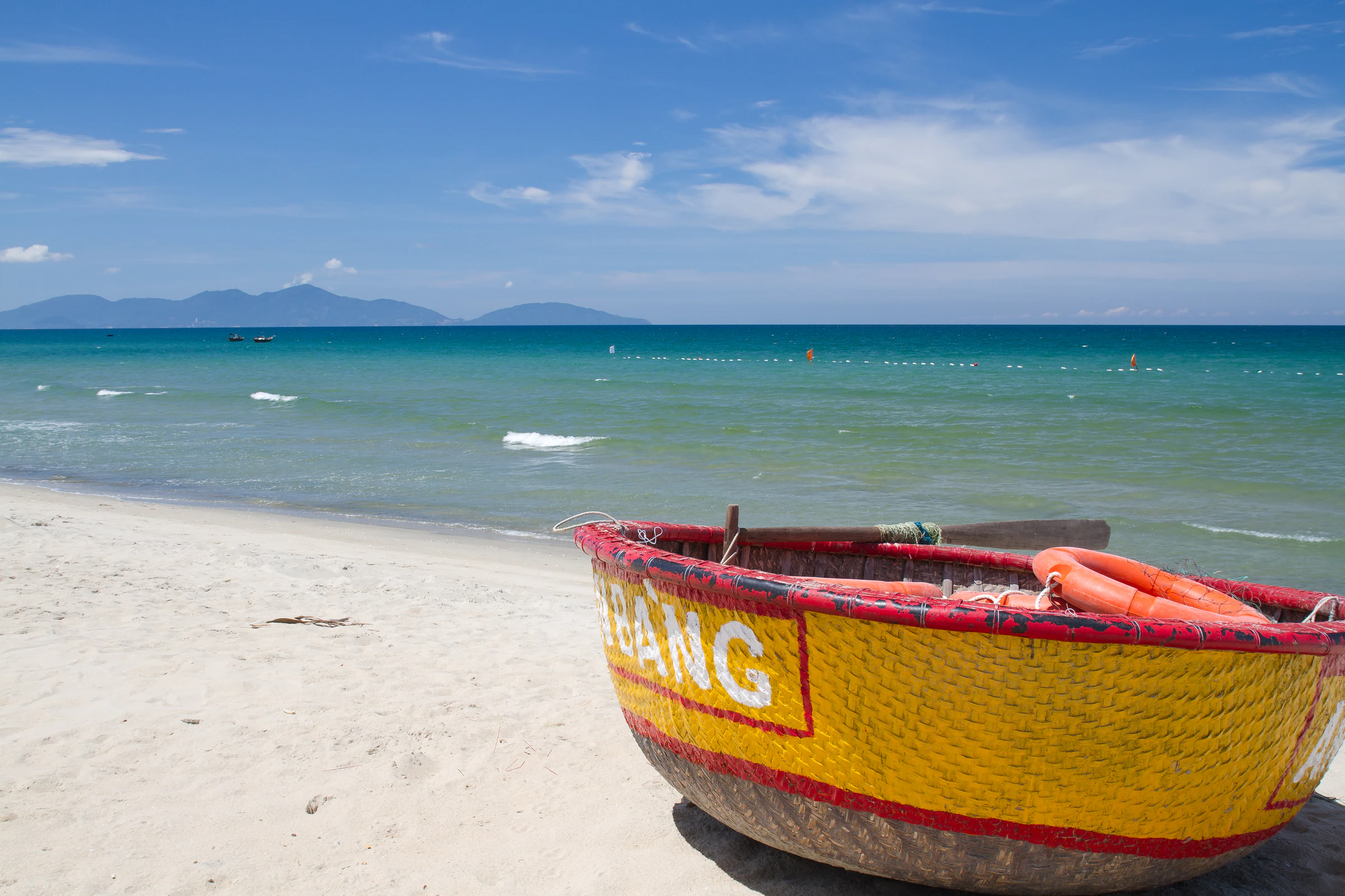 A basket boat on a sandy beach in central Vietnam