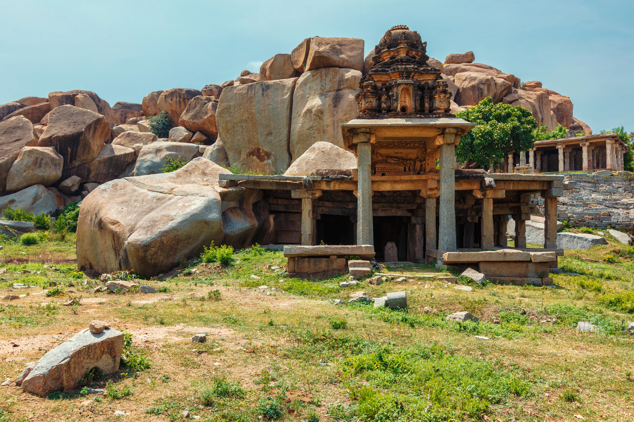 Temple ruins scattered among Hampi's granite boulders