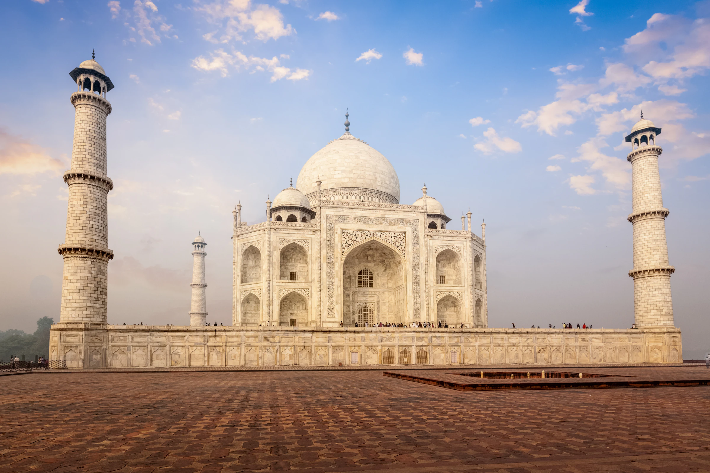 The Taj Mahal glowing in the first light of the day