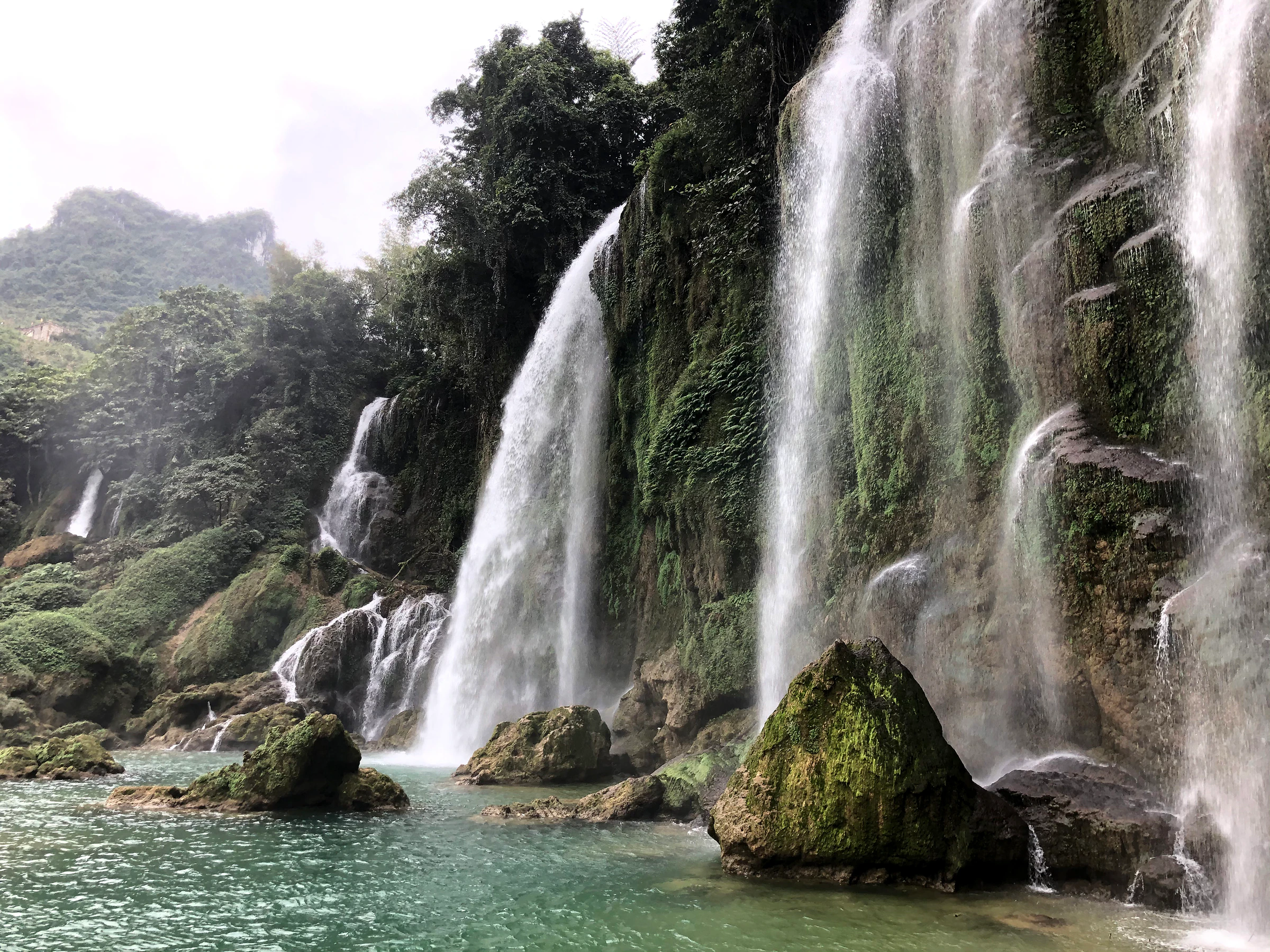 Ban Gioc Waterfall in Cao Bang, Vietnam, flowing over wide limestone tiers