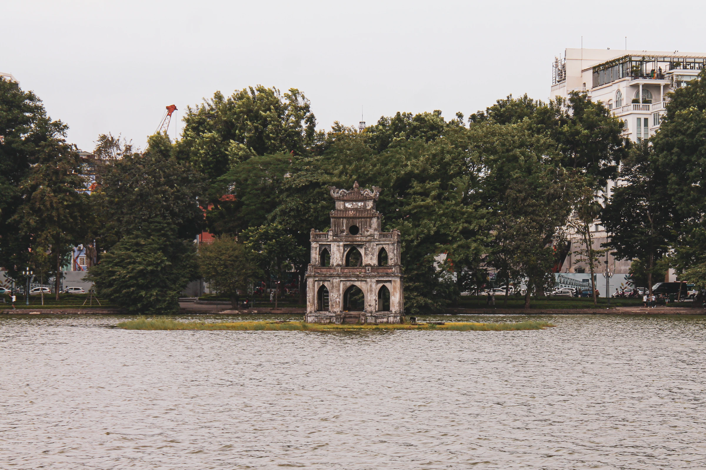 Turtle Tower on Hoan Kiem Lake in central Hanoi