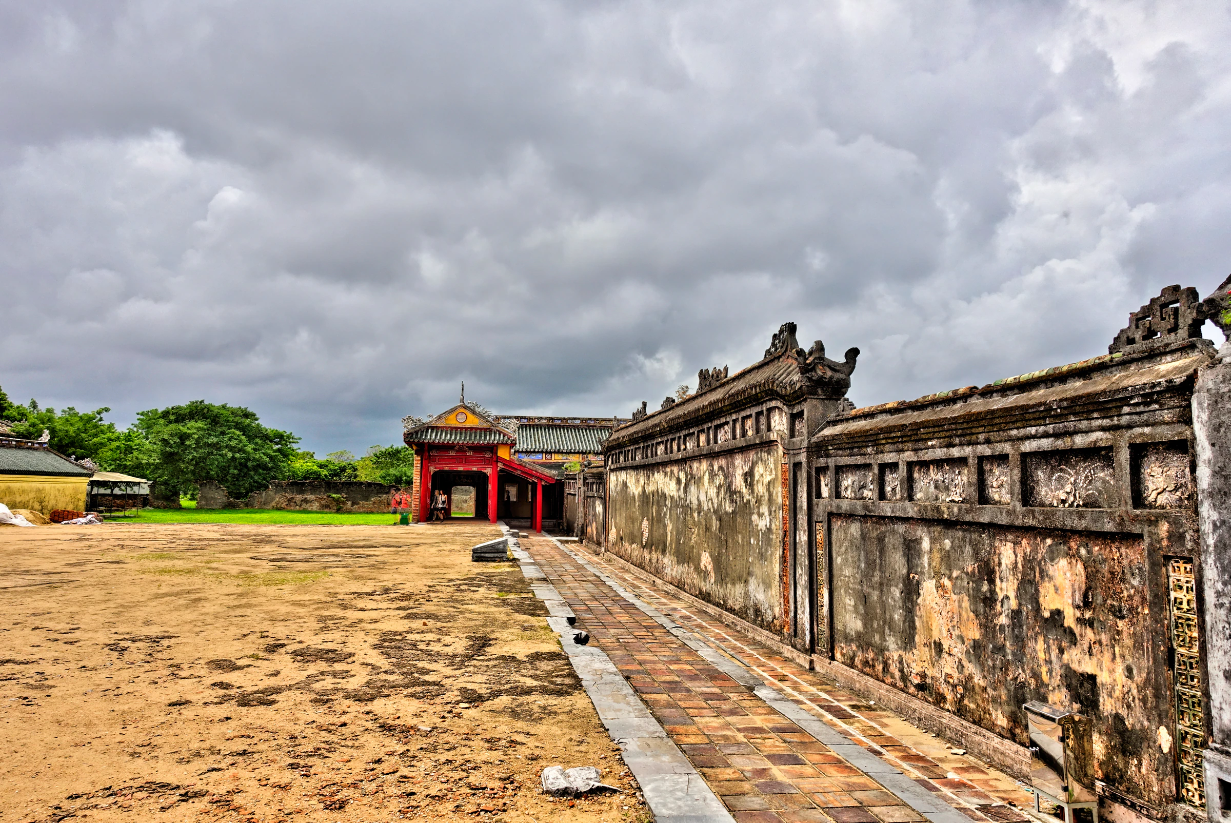 A courtyard wall and gate inside Hue's Citadel