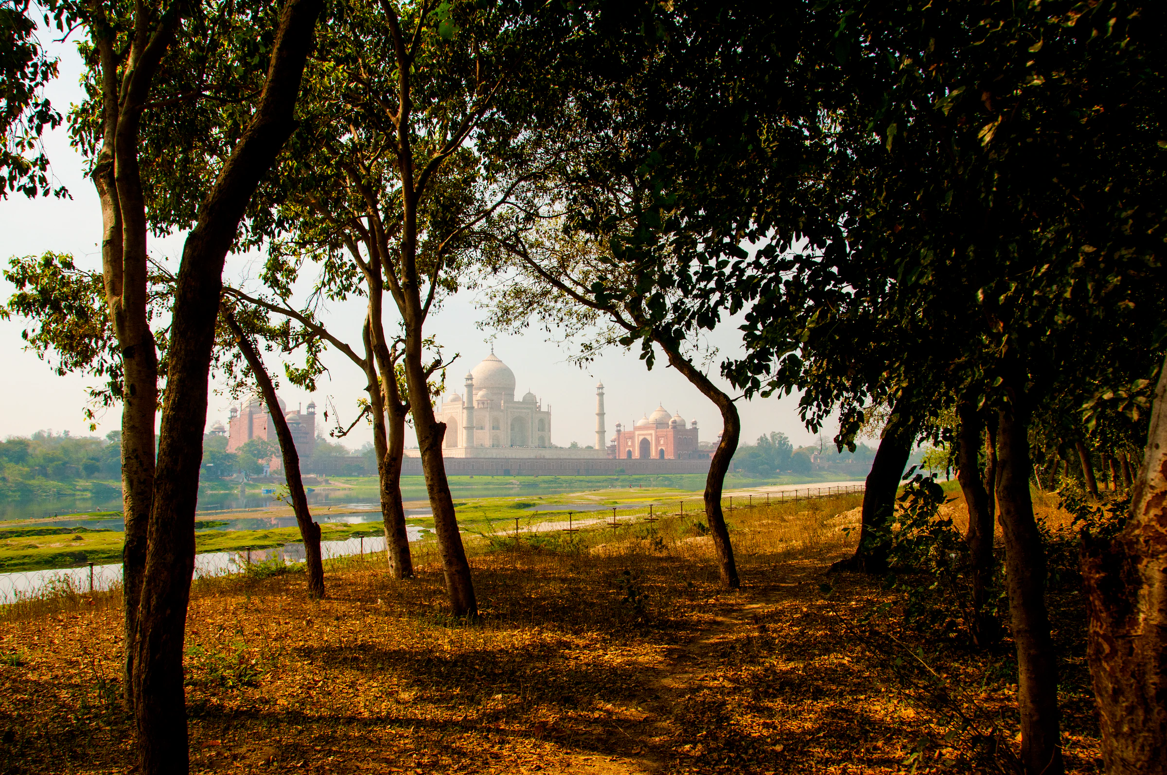 The Taj Mahal seen from across the Yamuna River