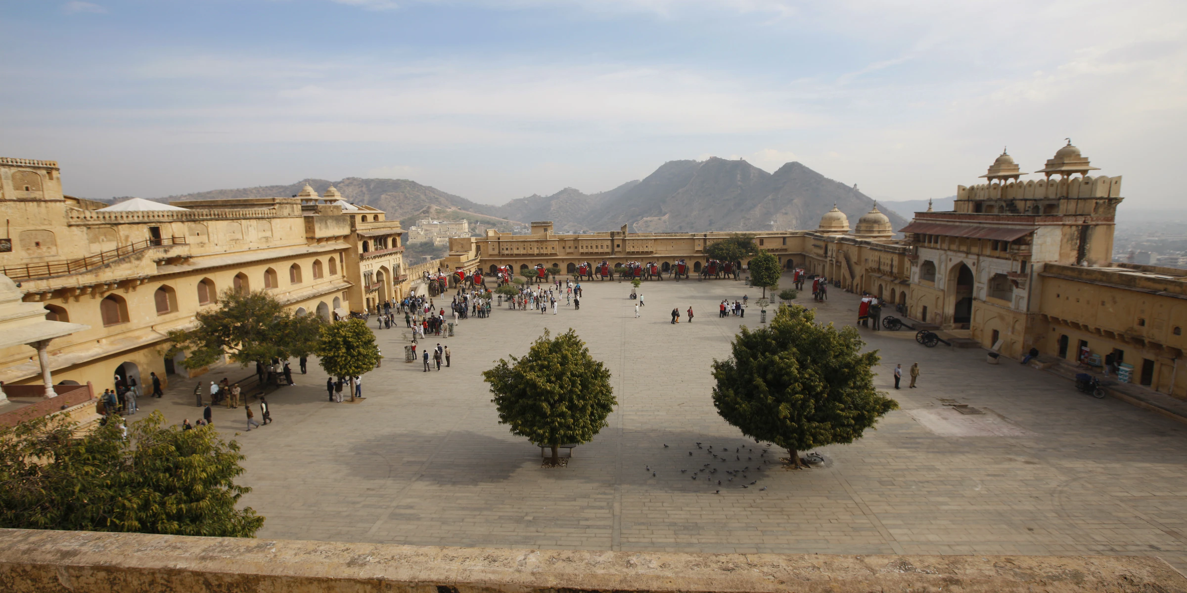 Amber Fort's sandstone courtyards in the morning light