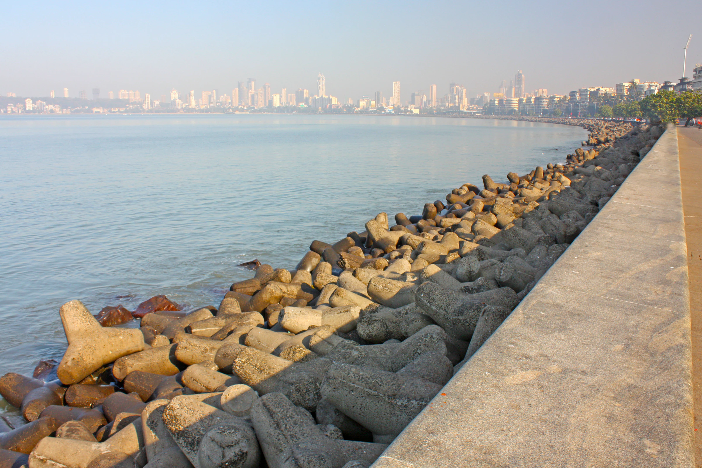 The tetrapod sea wall along Marine Drive in Mumbai