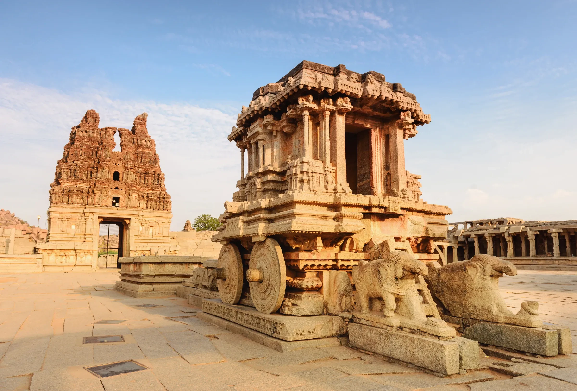The stone chariot at Hampi's Vittala Temple in evening light