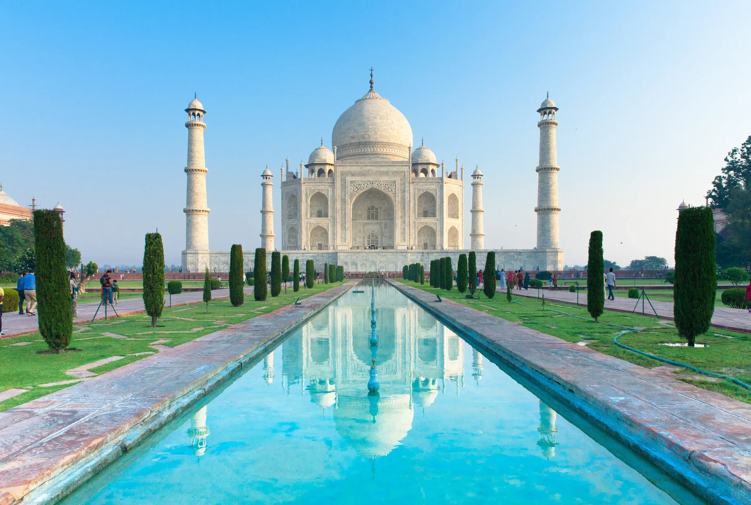The Taj Mahal glowing in the first light of the day