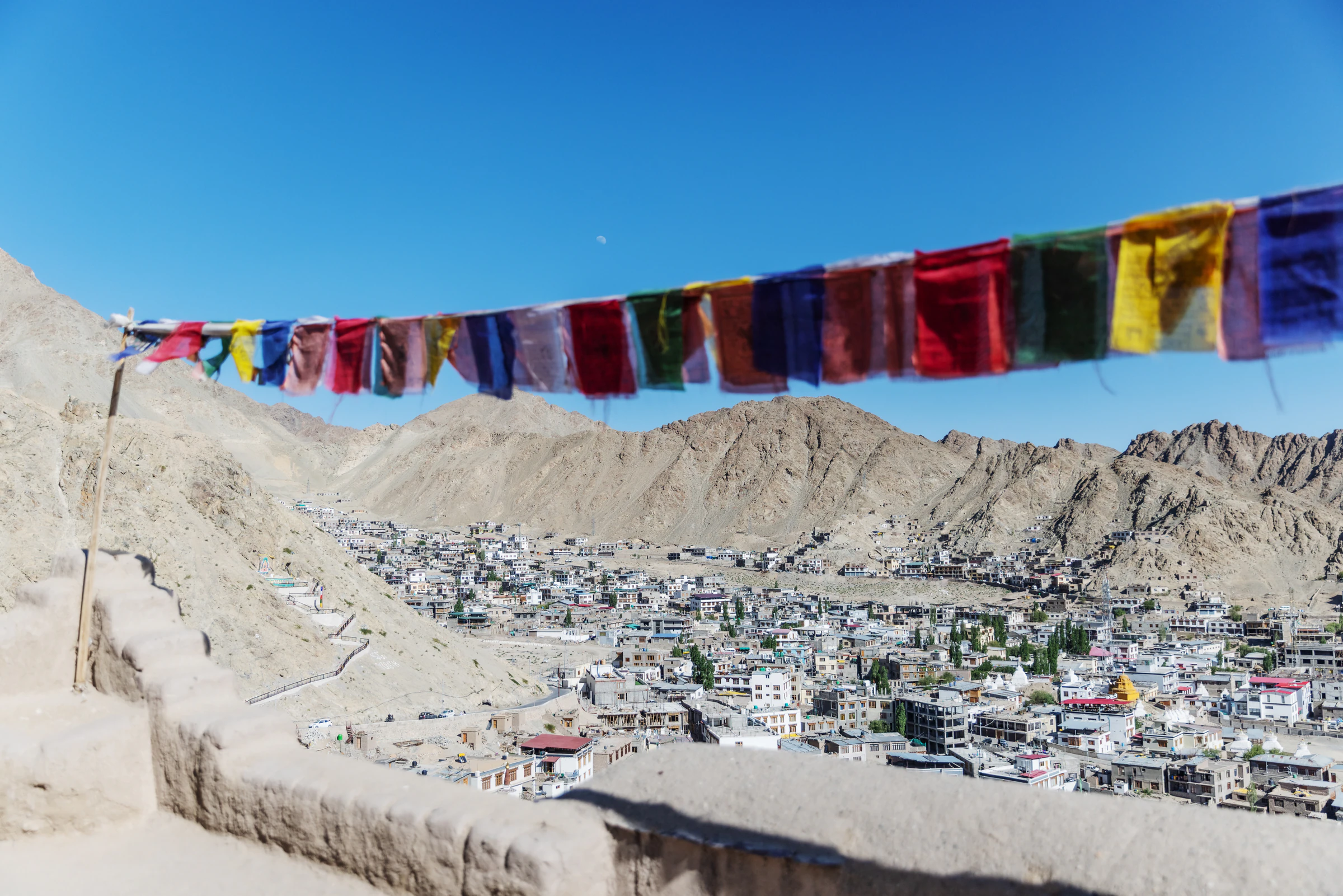 A building in Leh with the mountains behind
