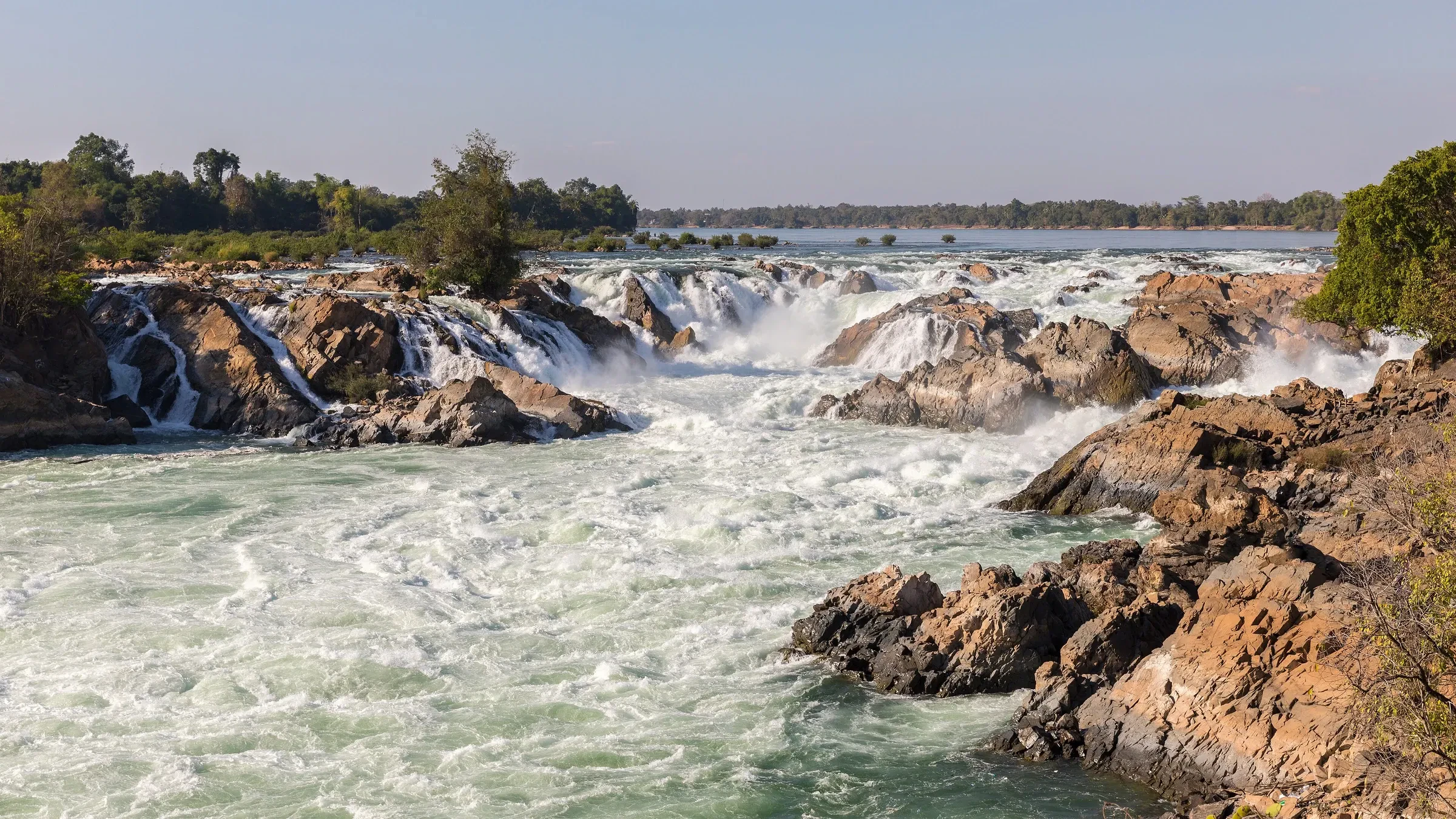 Khone Phapheng Falls, where the Mekong pours over rocky channels in Si Phan Don