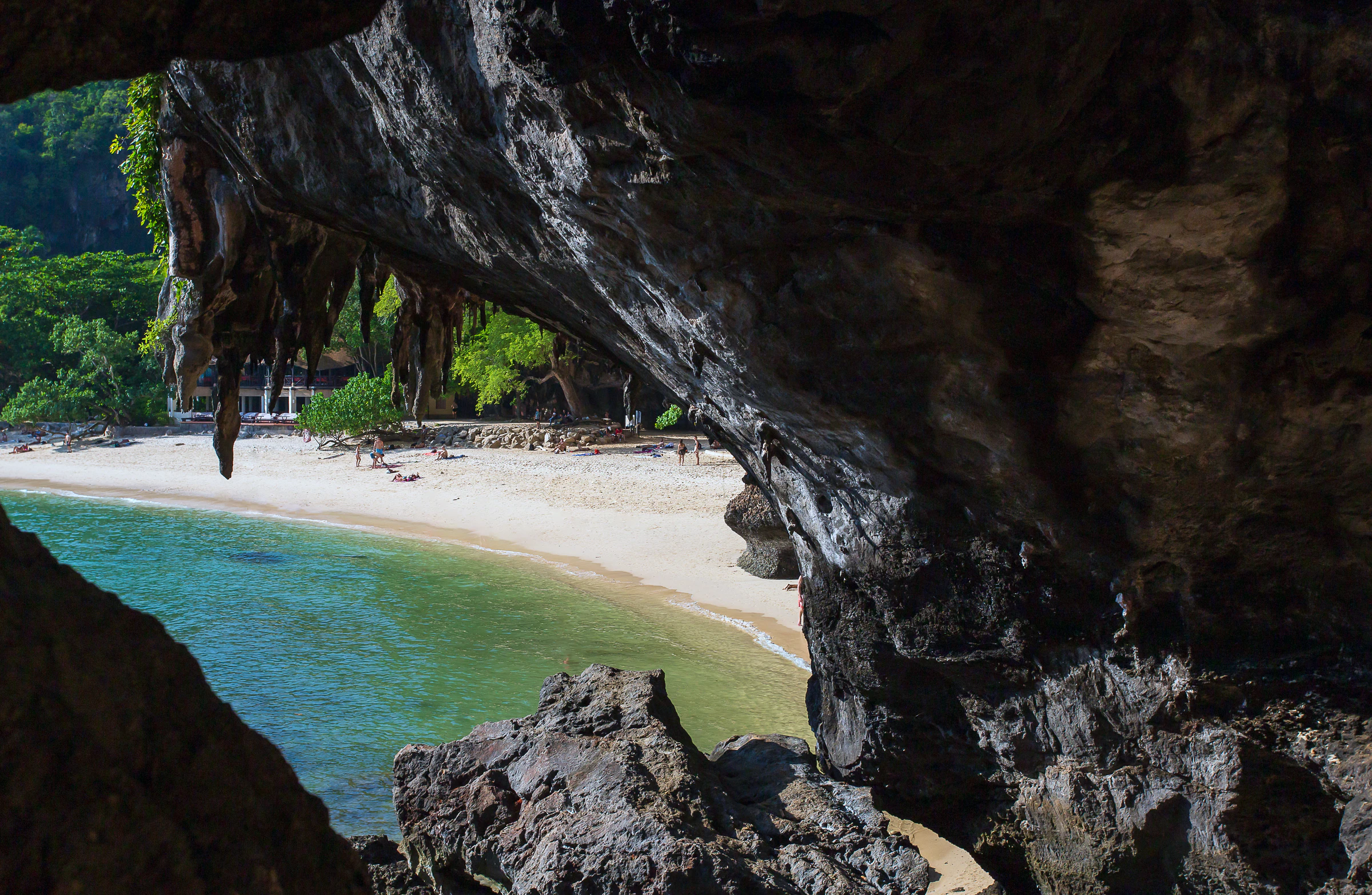 Limestone cliffs and cave at Railay beach, Krabi, Thailand