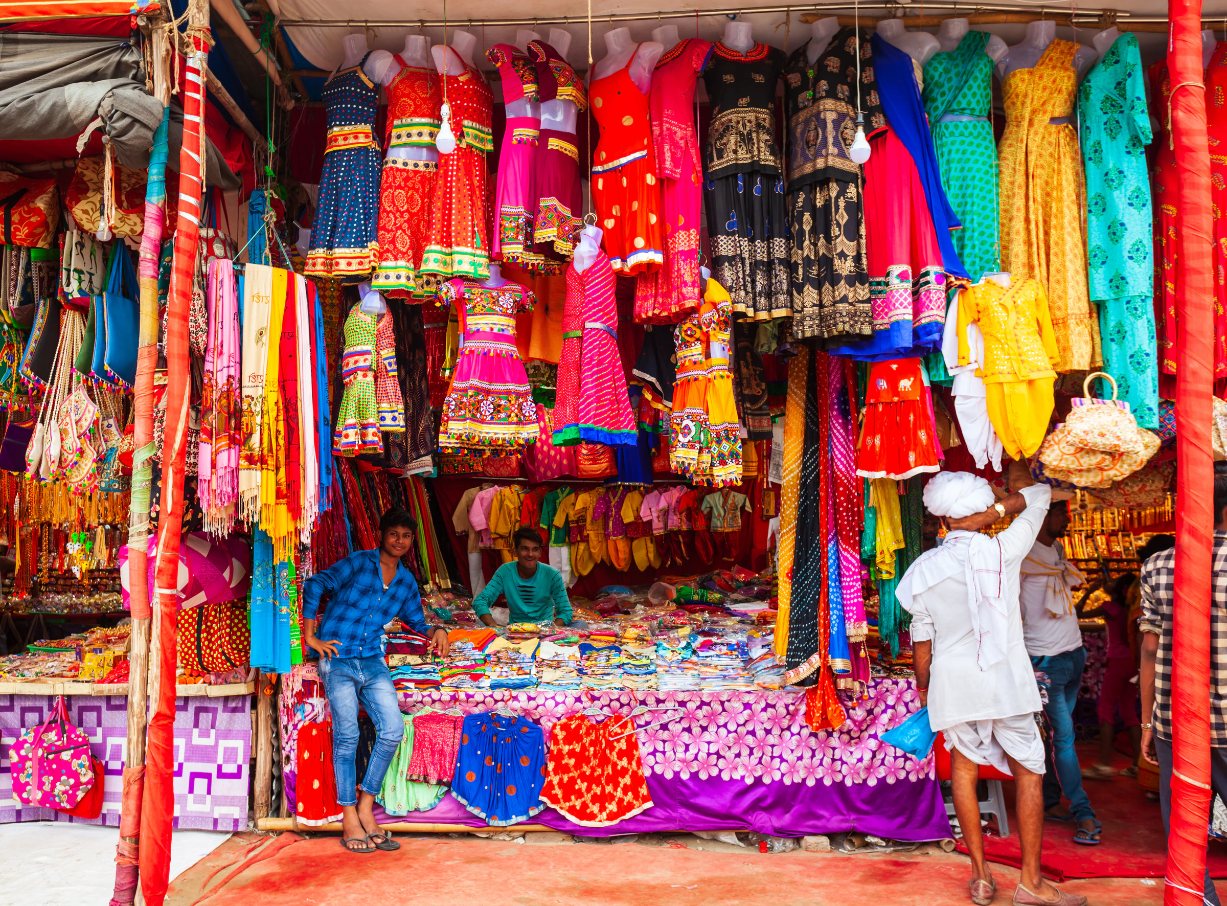 A shop hung with colourful dresses in Delhi