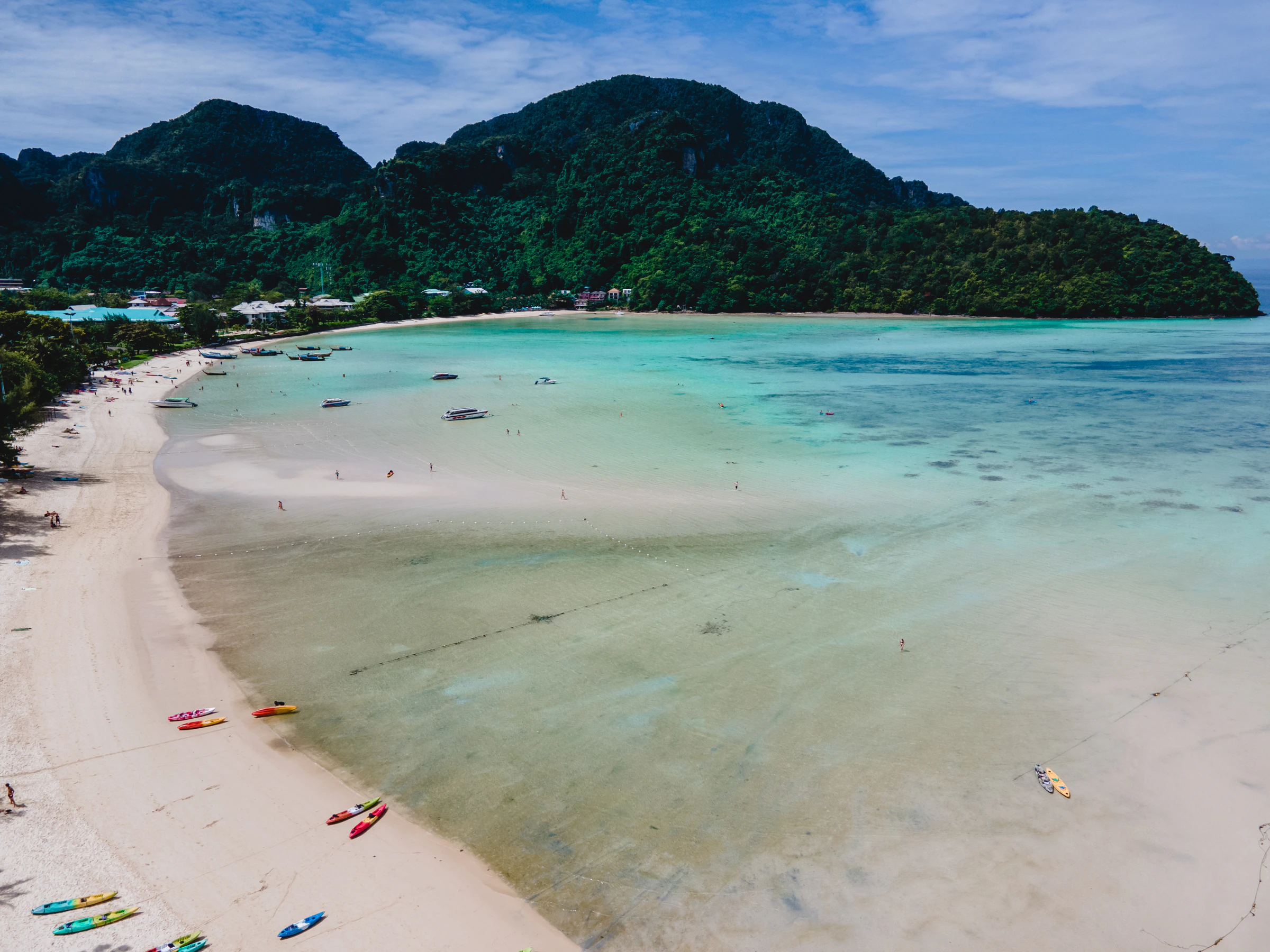 Loh Dalum Bay on Koh Phi Phi Don in the morning, from above