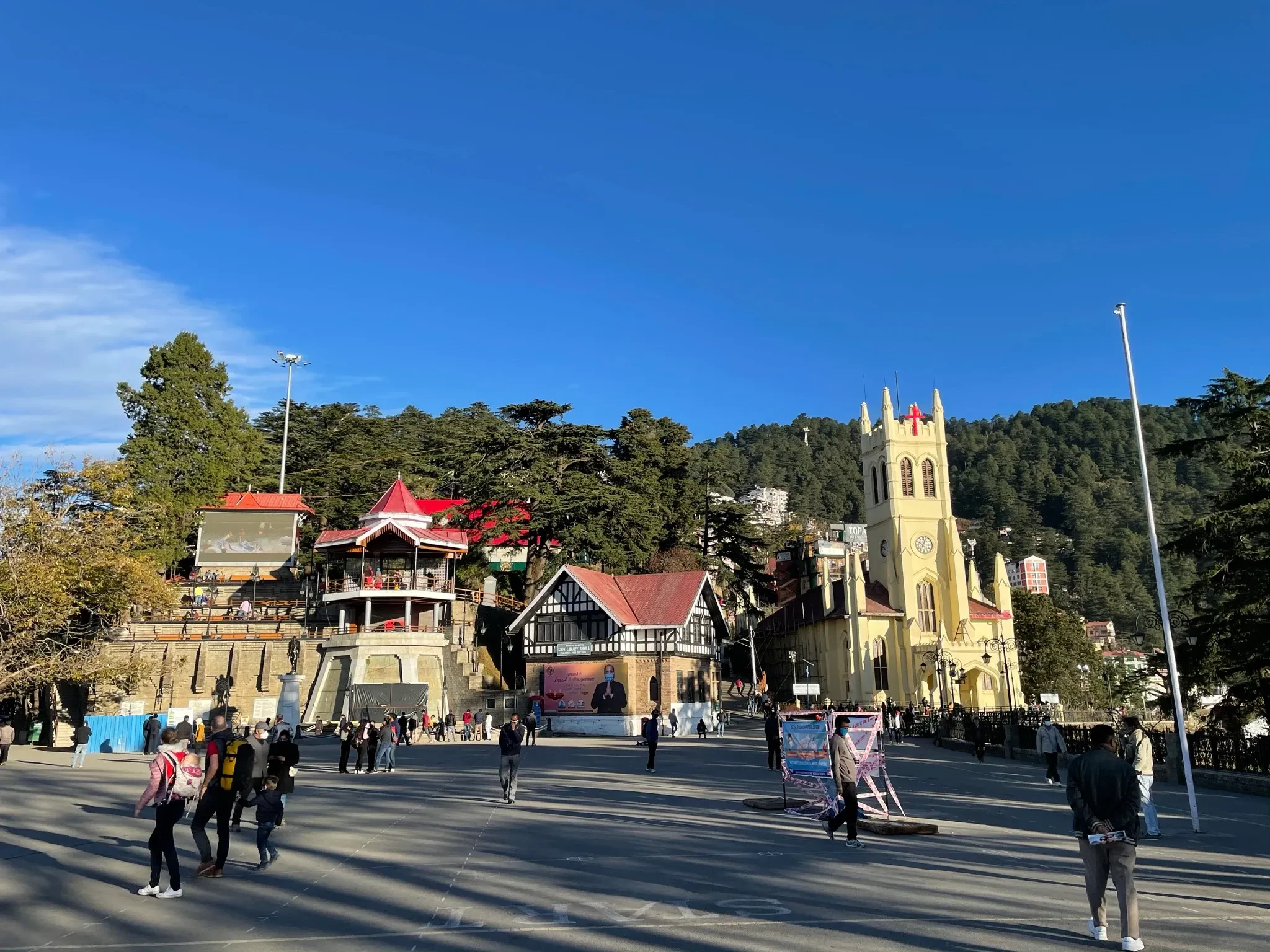 Christ Church and the Ridge in Shimla under a deep blue sky