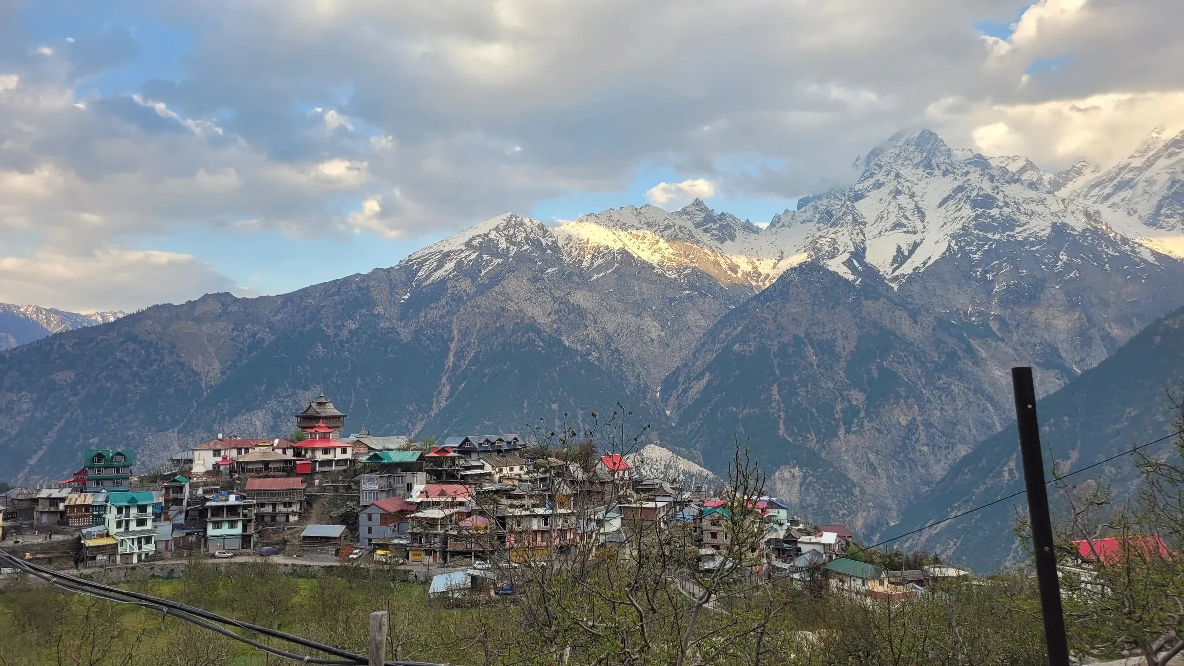 Kalpa village below the snow peaks of the Kinner Kailash range
