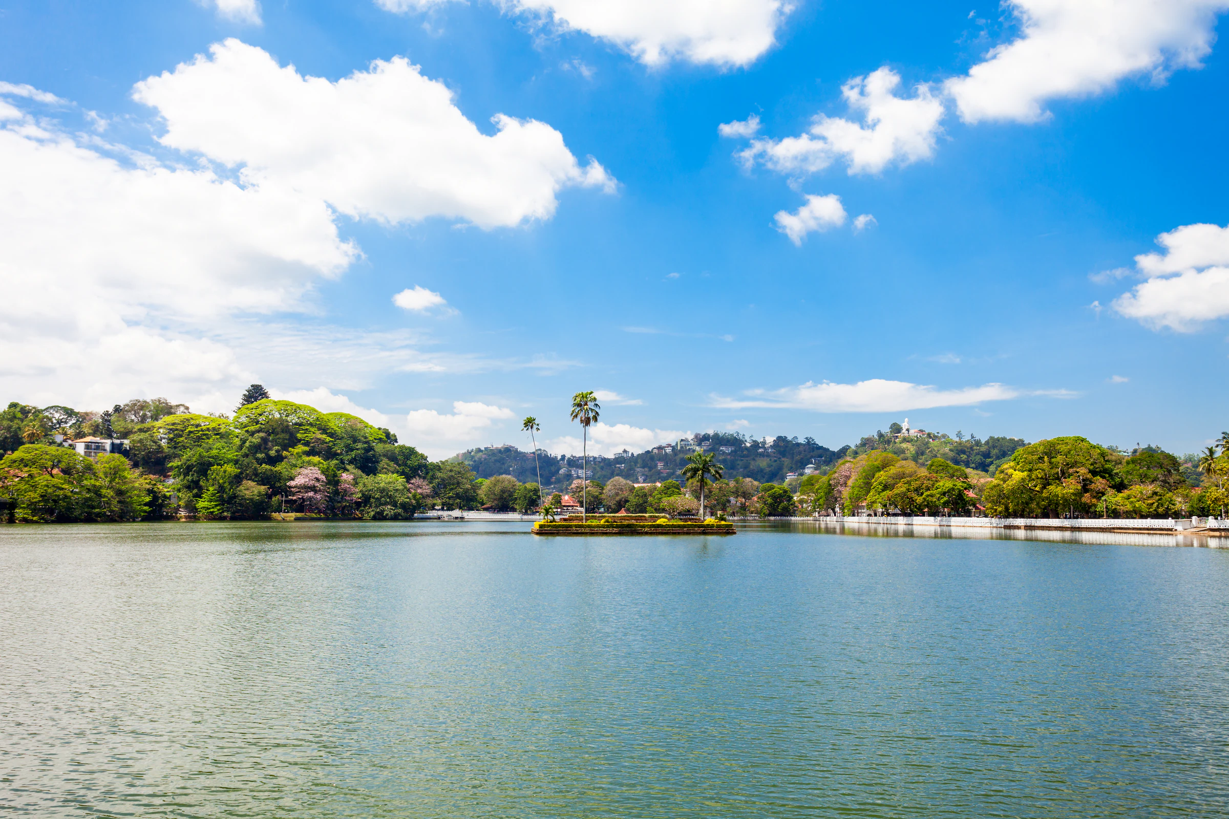 Kandy Lake with tree-covered hills on its far shore