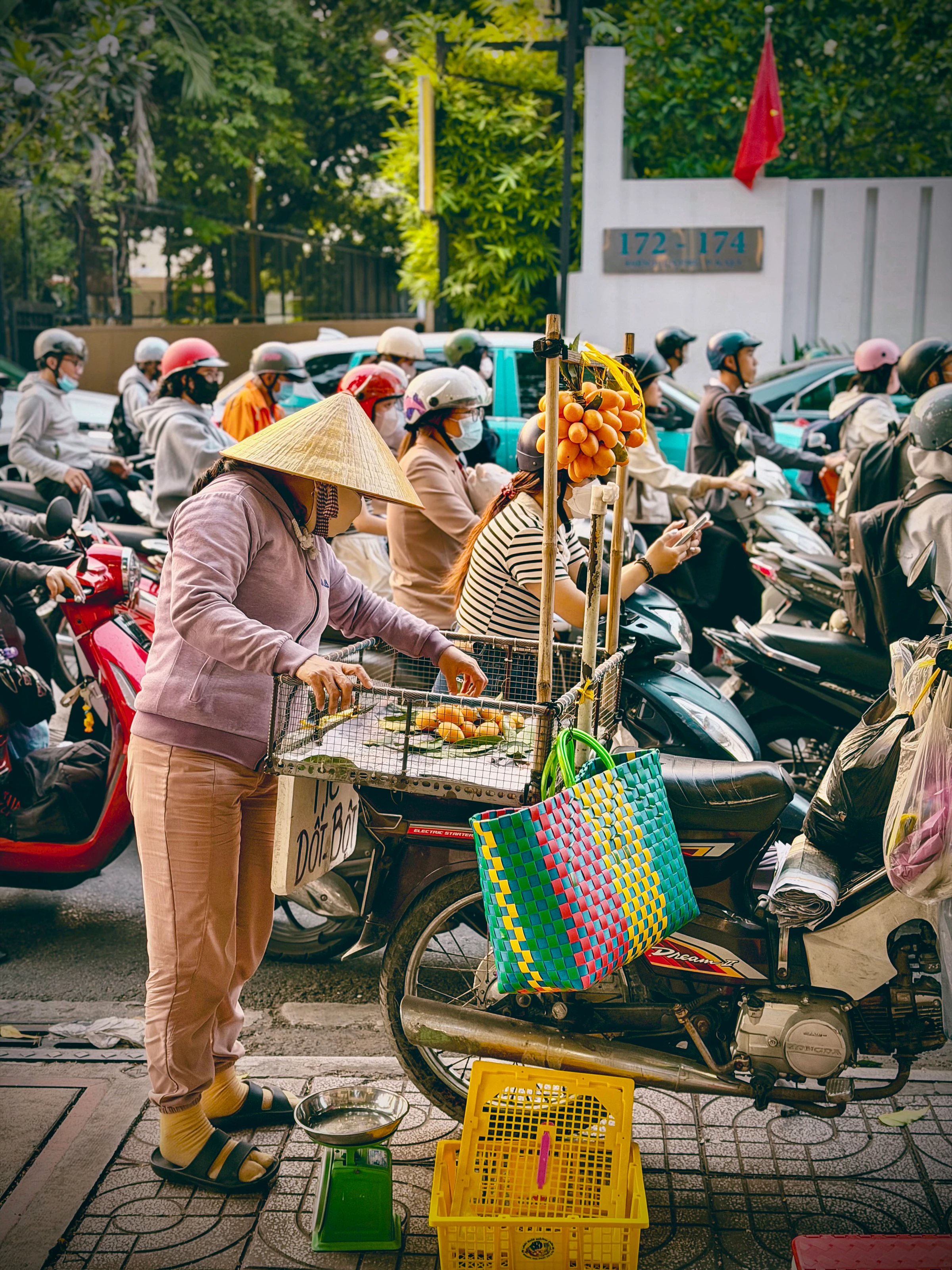 A fruit and vegetable stall on a Saigon street