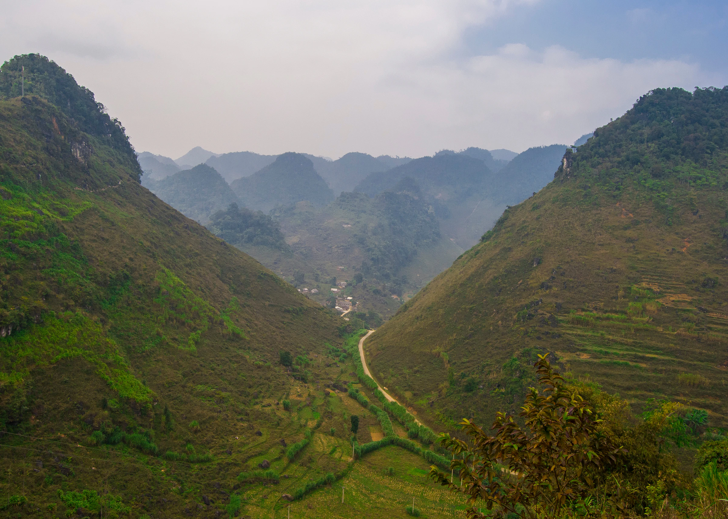 Green valleys and hills outside Ha Giang town